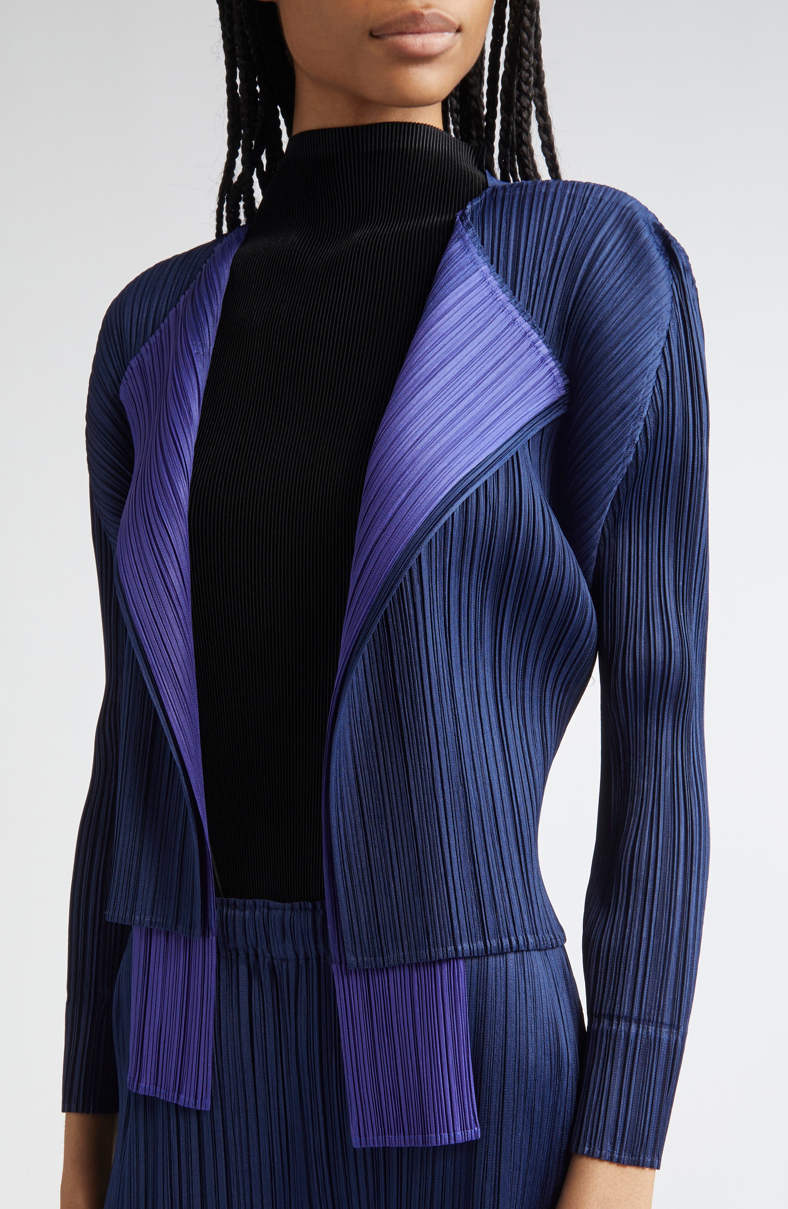 Pleats Please Issey Miyake Merry Colorblock Pleated Cardigan in Navy at Nordstrom - 5