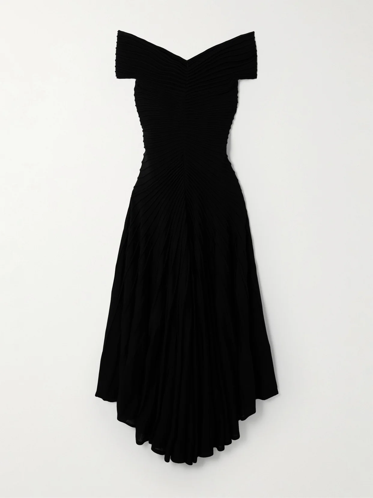 Off-the-shoulder Asymmetric Ribbed Wool Midi Dress - 1