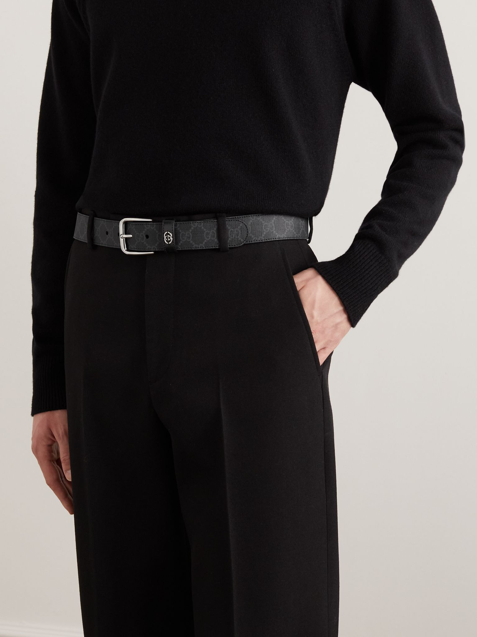 3.5cm Monogrammed Leather Belt Black - 3