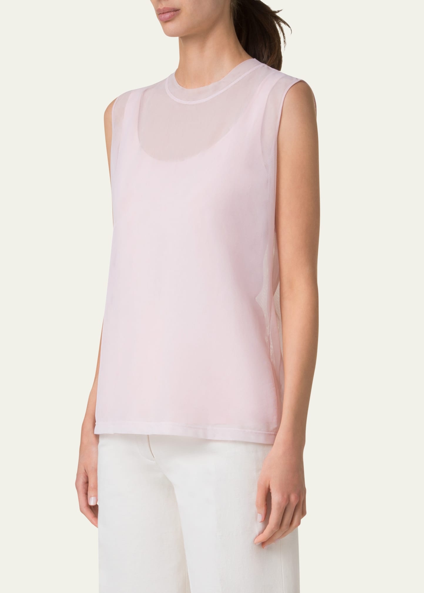Sleeveless Double Layer Techno Tulle Top - 4