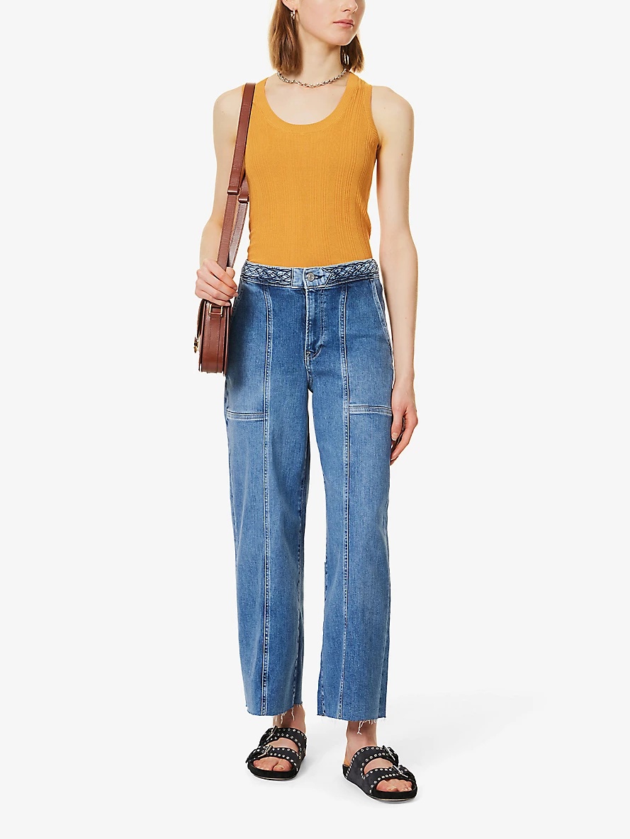 Braided wide-leg high-rise stretch denim-blend jeans - 2