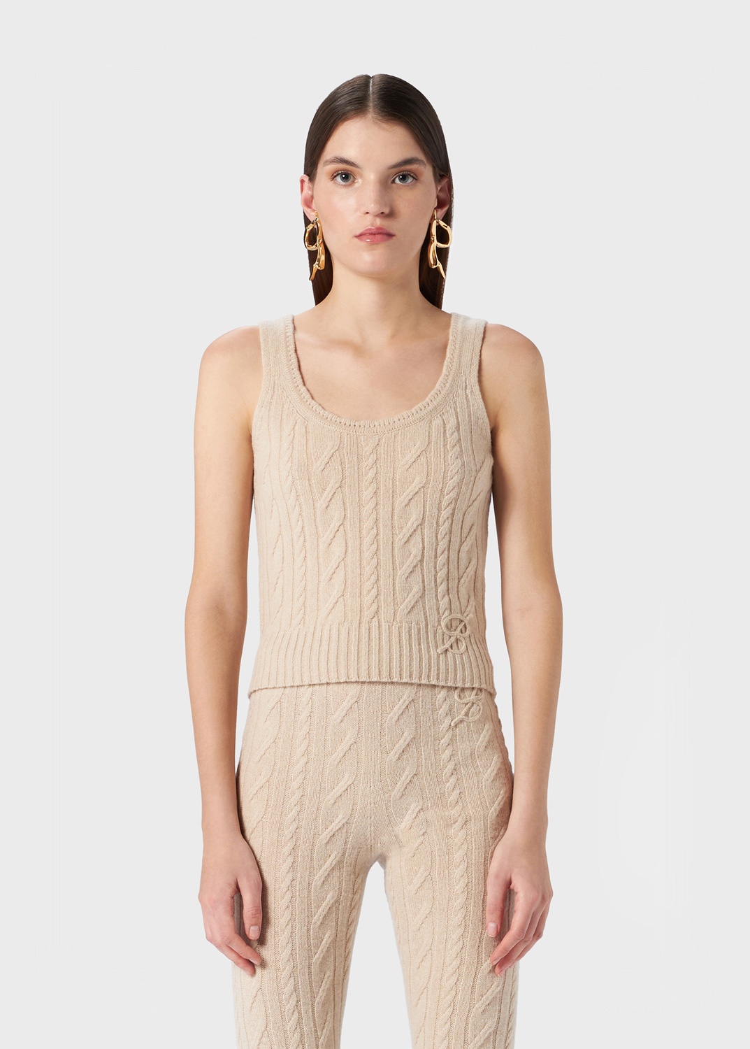 TANK TOP IN RIBBED CASHMERE AND WOOL WITH TORCHON DETAILING - 3