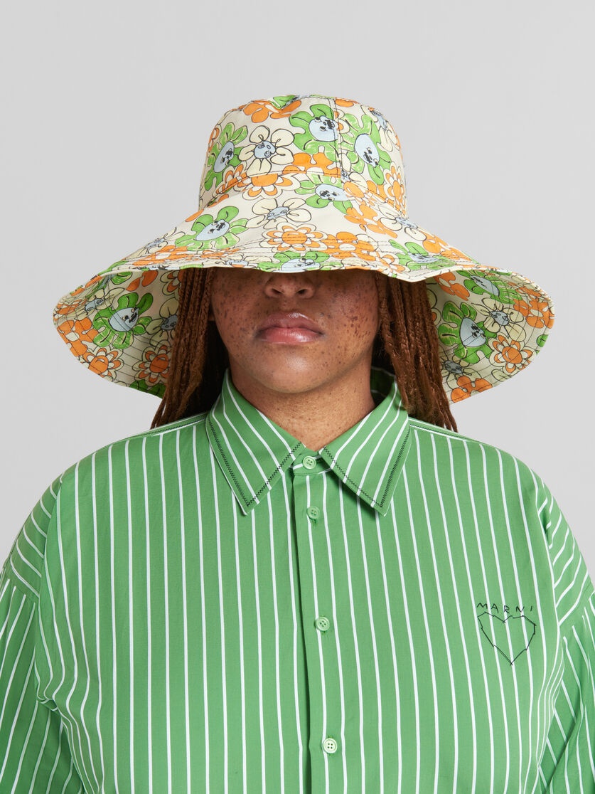 ORANGE AND GREEN PRINTED ORGANIC GABARDINE HAT - 2