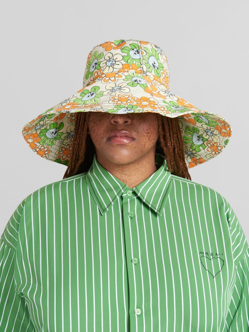 Marni ORANGE AND GREEN PRINTED ORGANIC GABARDINE HAT outlook