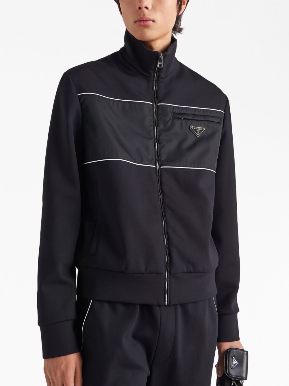nylon-panel zip-up jacket - 5