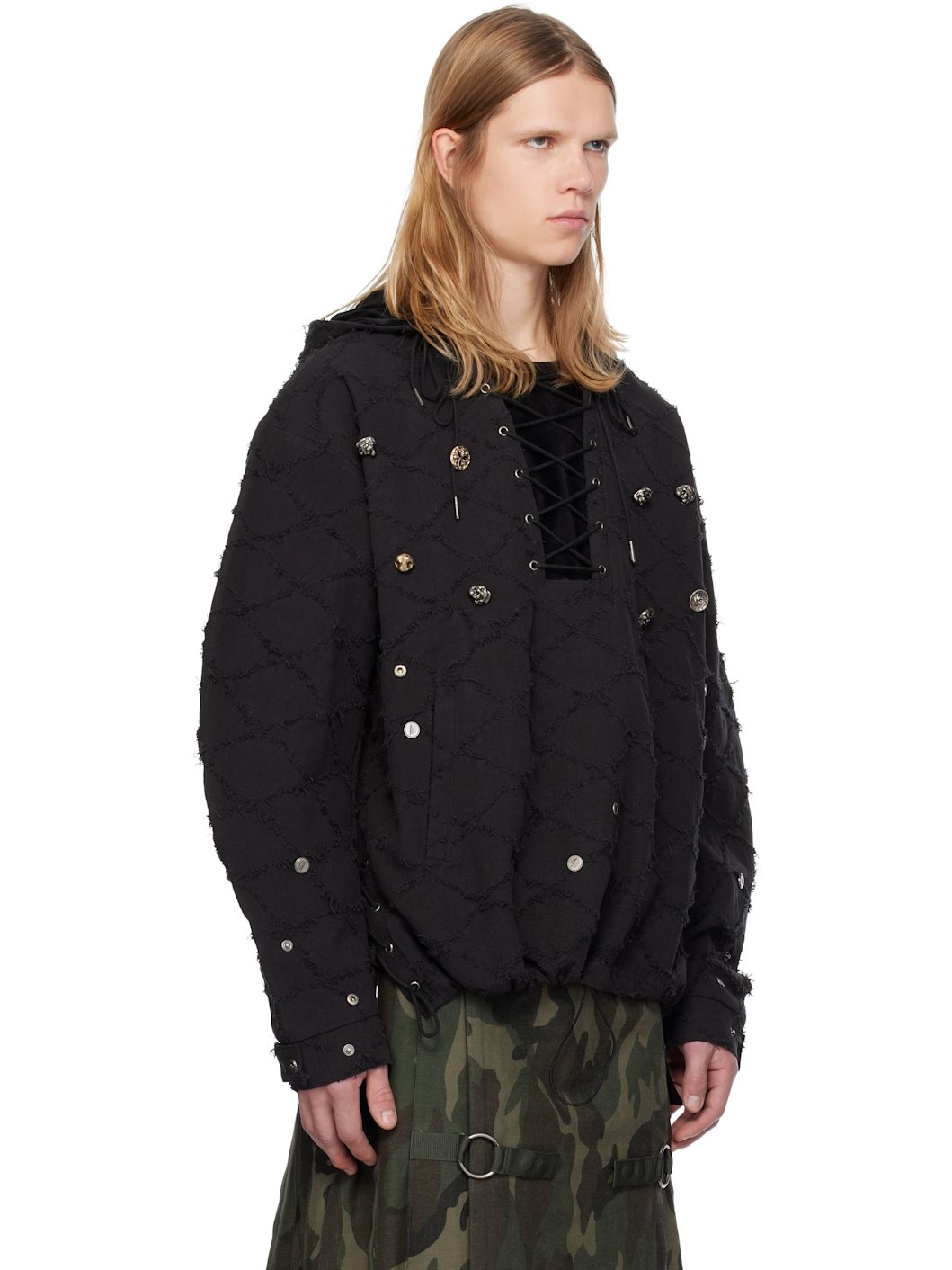 Black Lace-Up Hoodie - 2