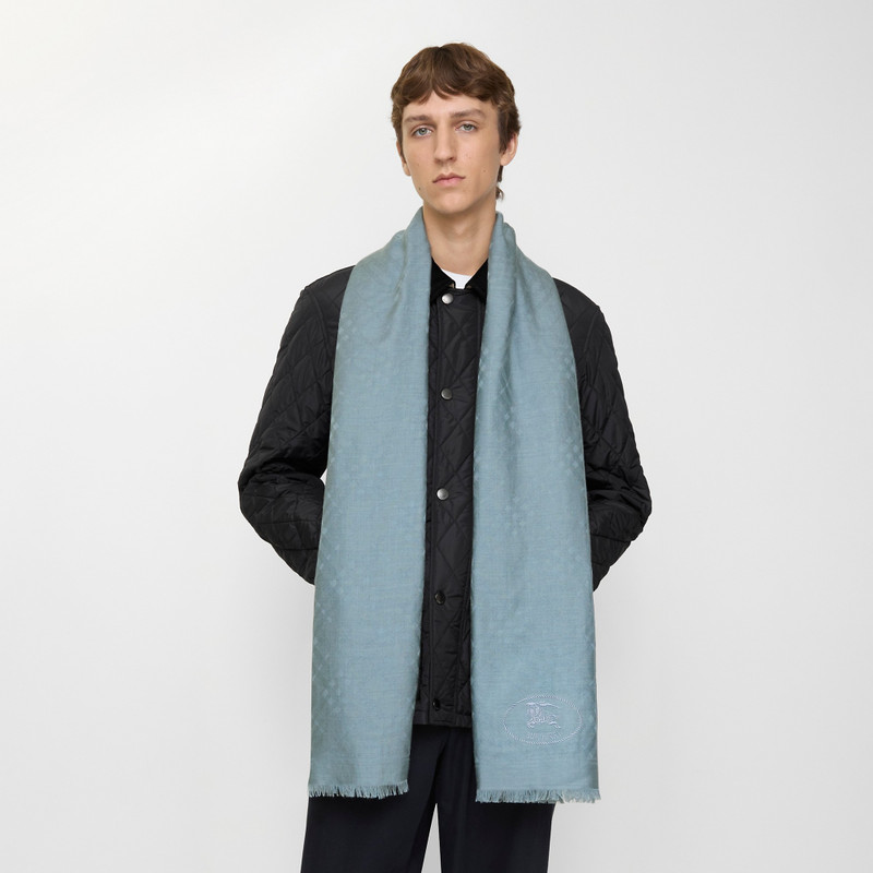 Wide Check Wool Silk Scarf 4