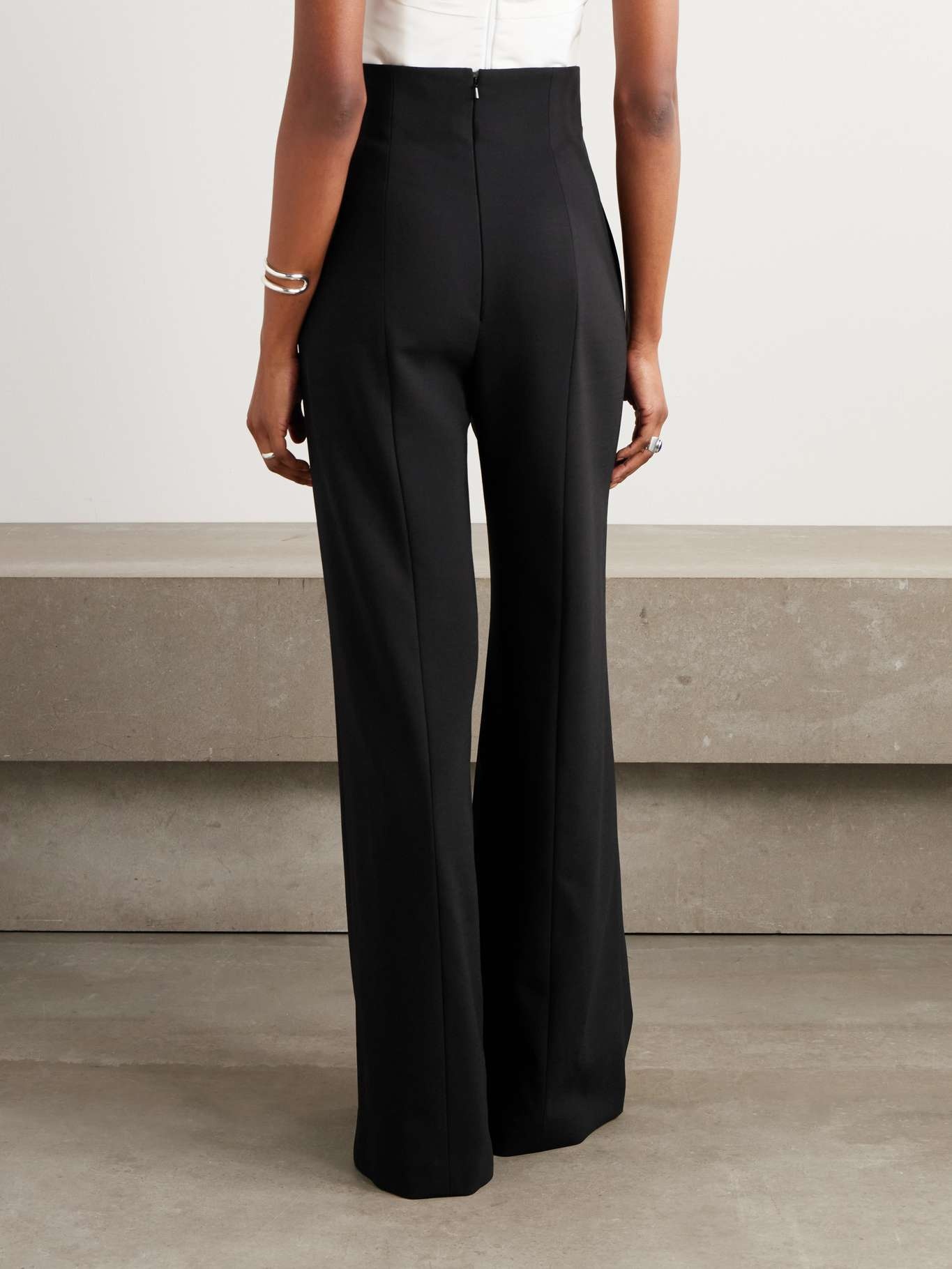 Wool-blend crepe wide-leg pants Black - 3