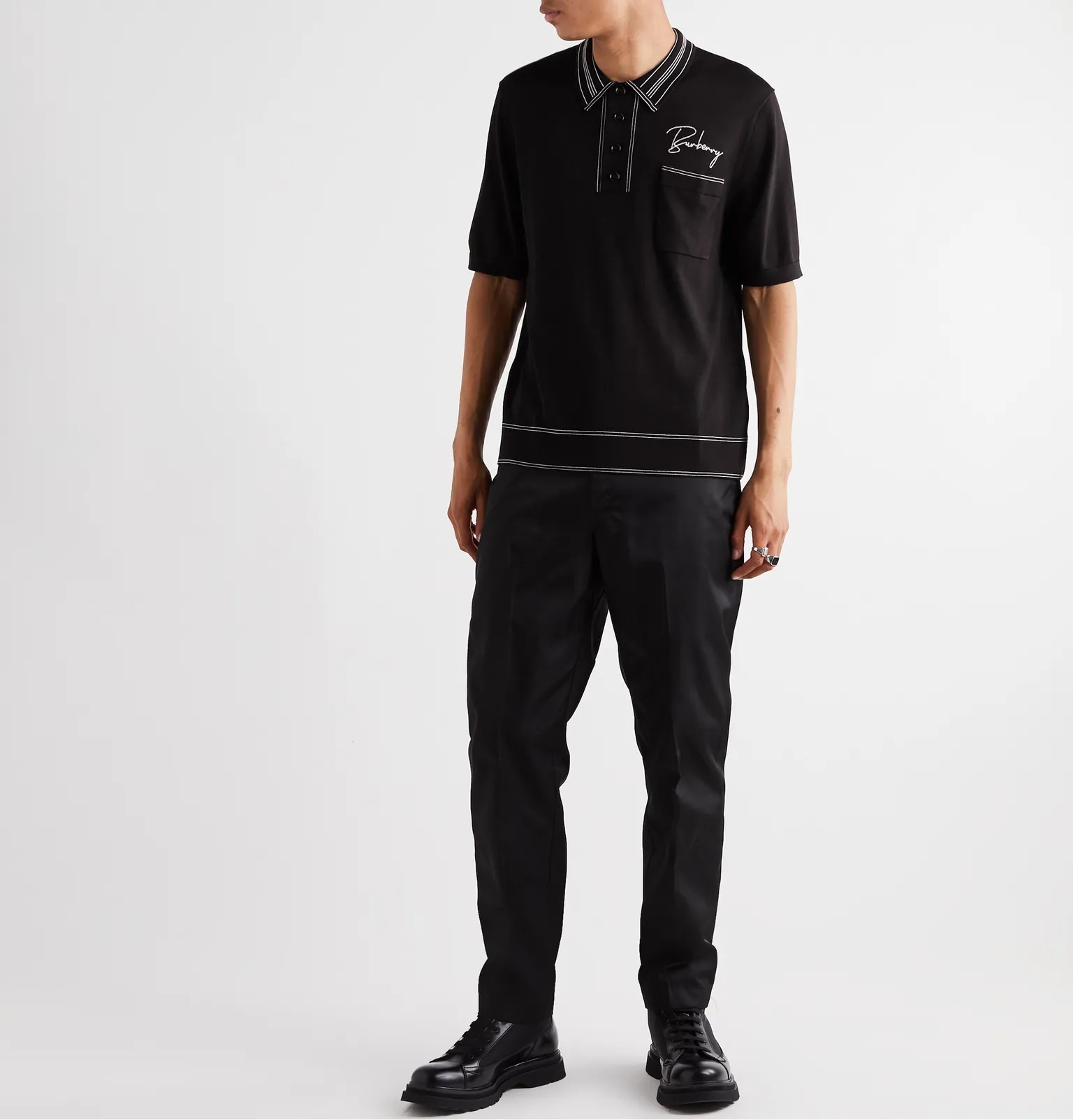 Logo-Embroidered Contrast-Tipped Knitted Mulberry Silk Polo Shirt - 2