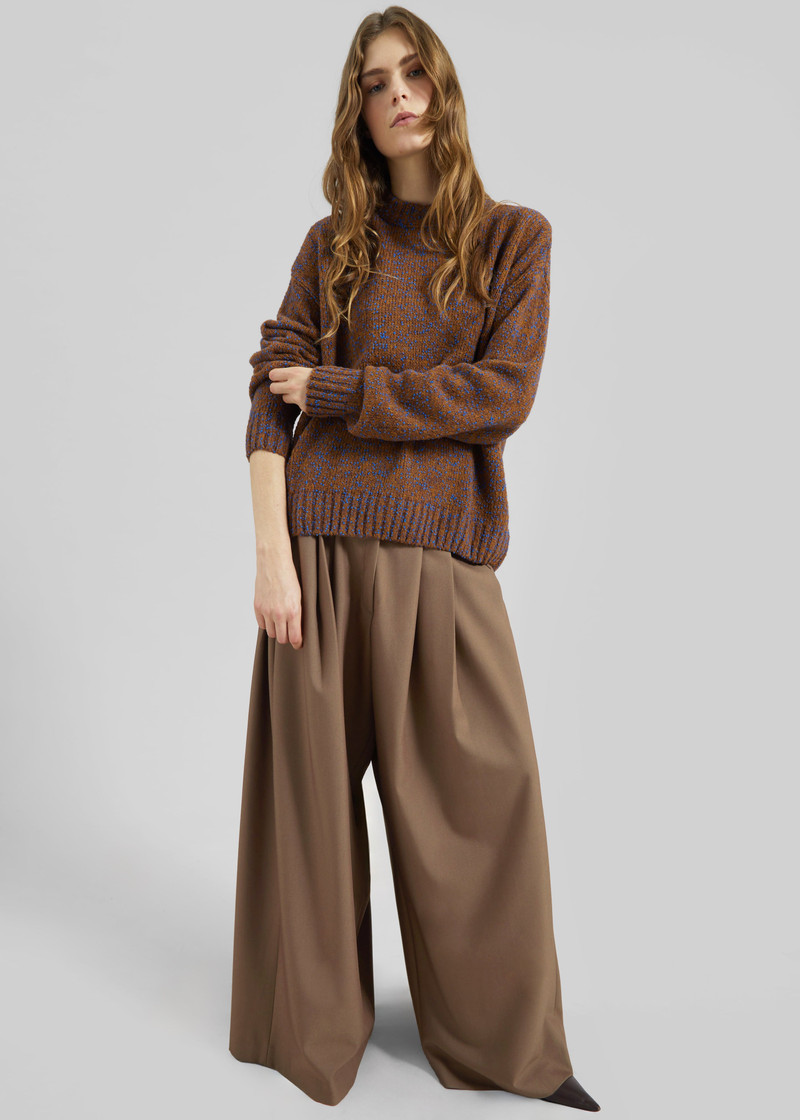 Corlen Pleated Wide Pants - Brown 7