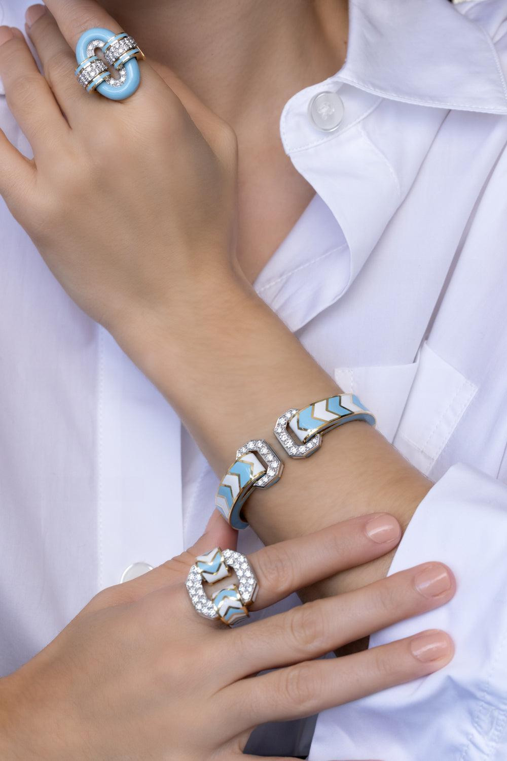 Small Oval Blue Buckle Ring - 6