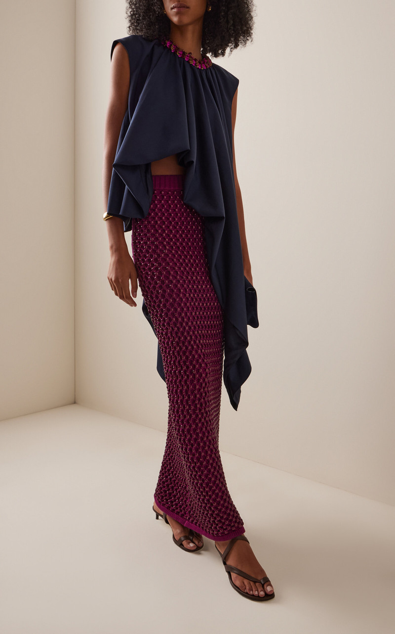 Spice Crystal-Embellished Cotton-Blend Knit Maxi Skirt purple 4
