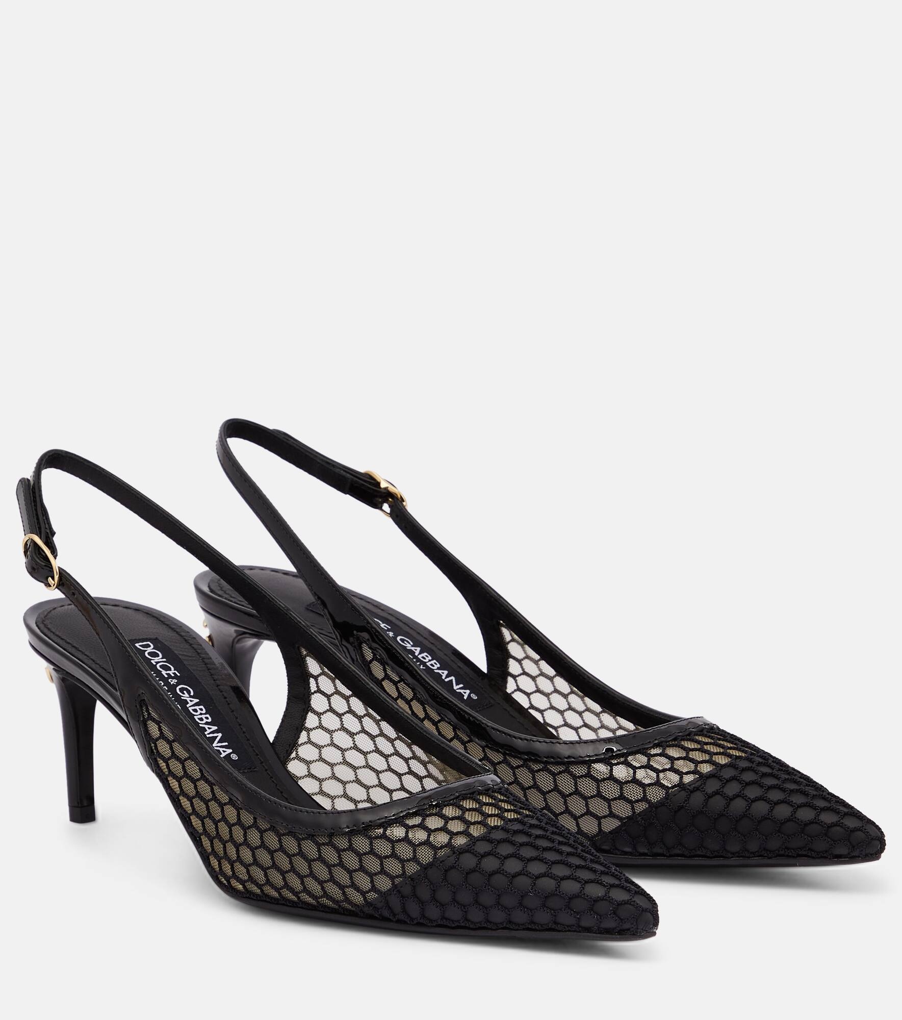 Mesh-trimmed leather slingback pumps - 1