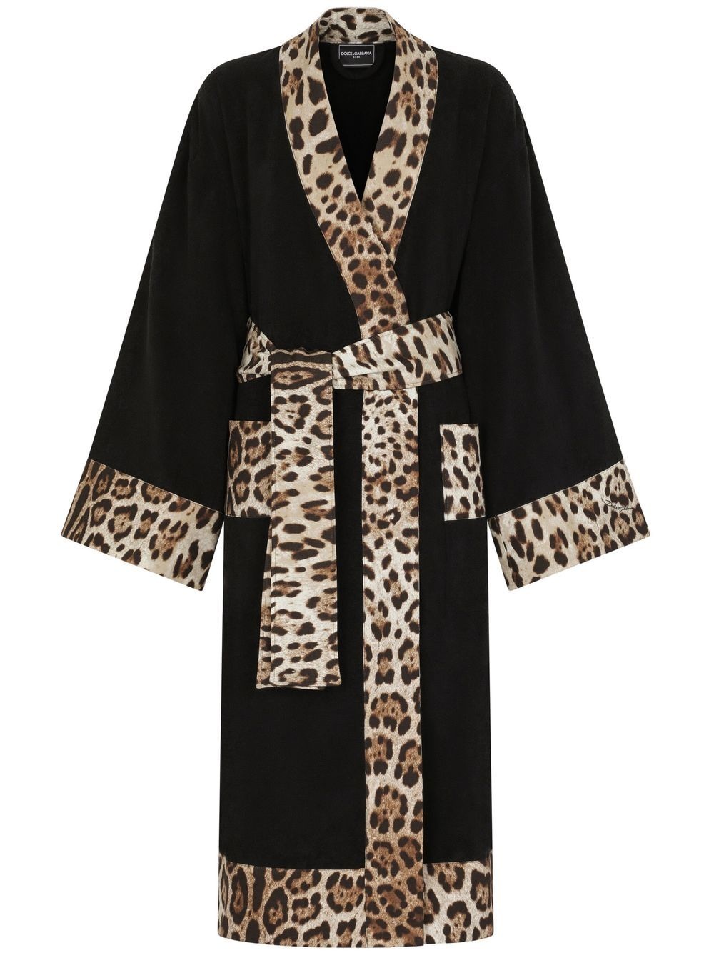 leopard print-trim bathrobe - 1