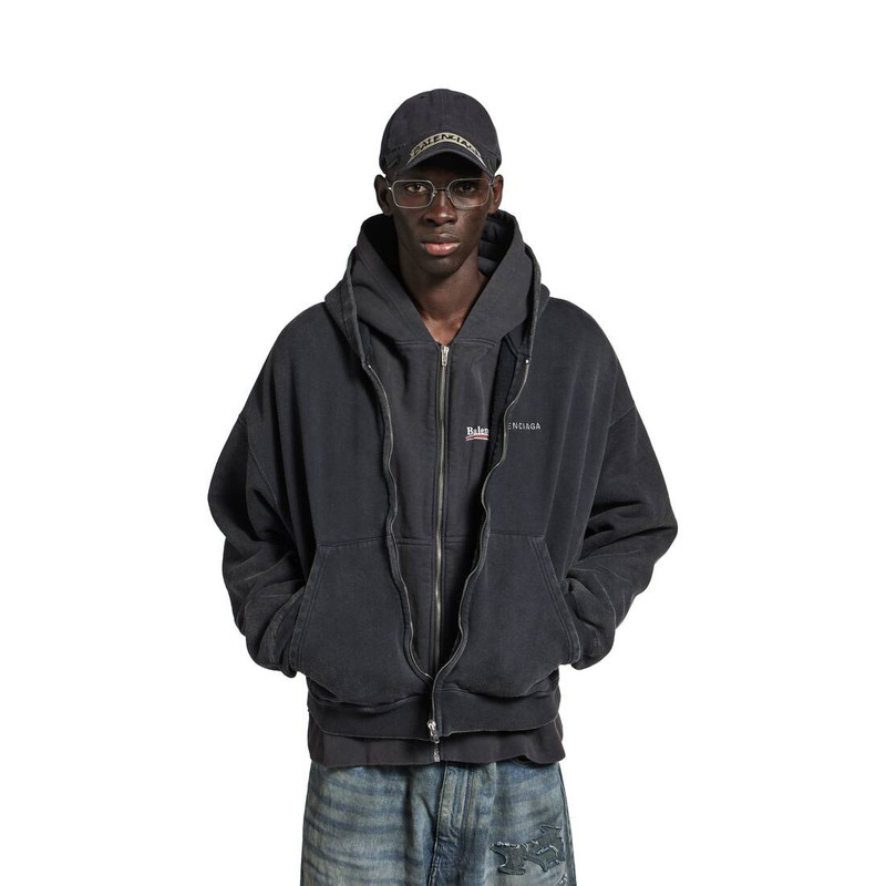 Men's Layered Zip-up Hoodie in Faded Black 5