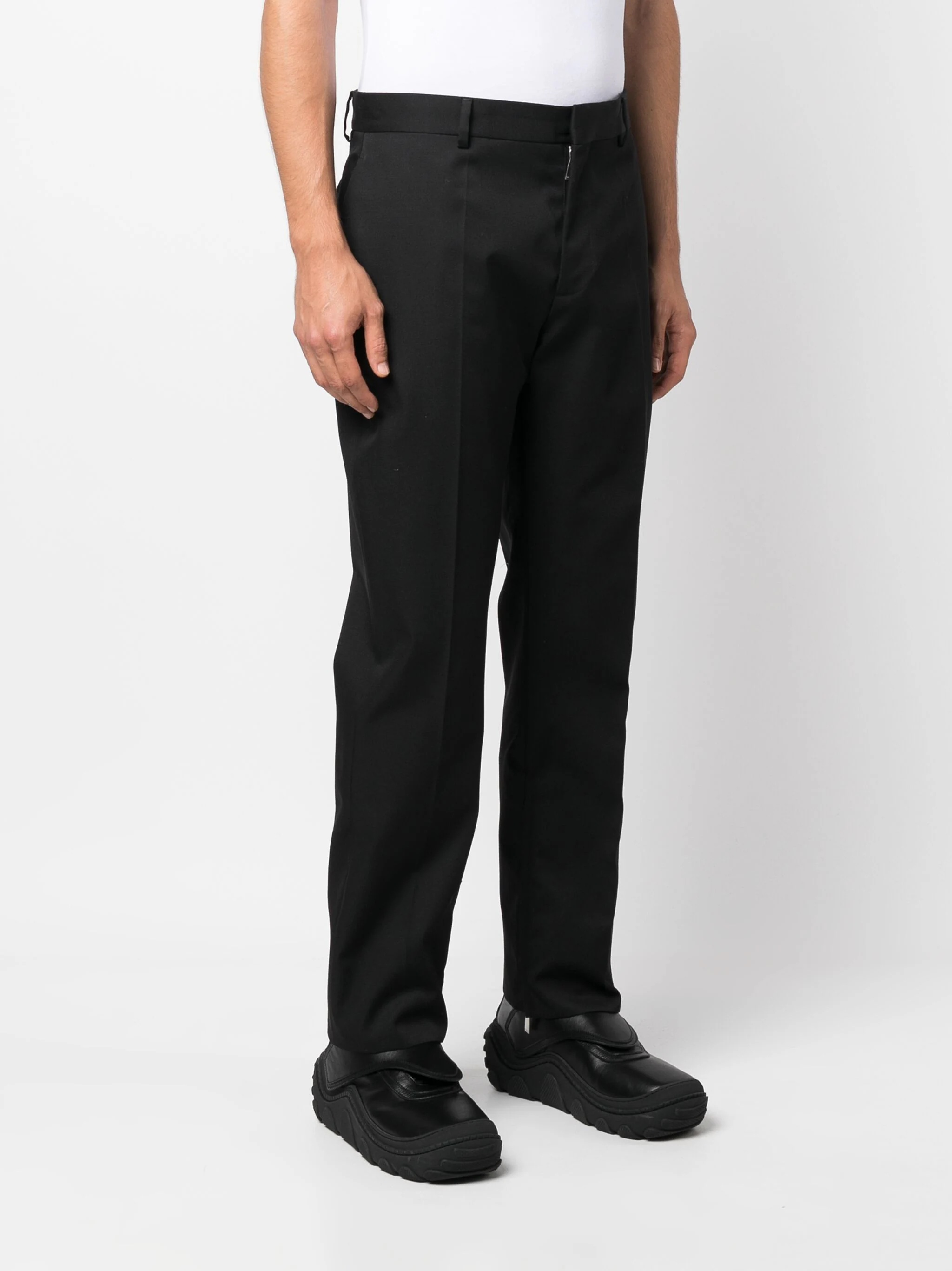 OFF-WHITE Men OW Embroidery Wool Slim Zip Pants - 2