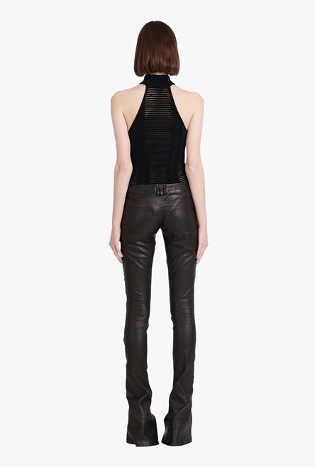 Low-rise black leather bootcut pants - 3