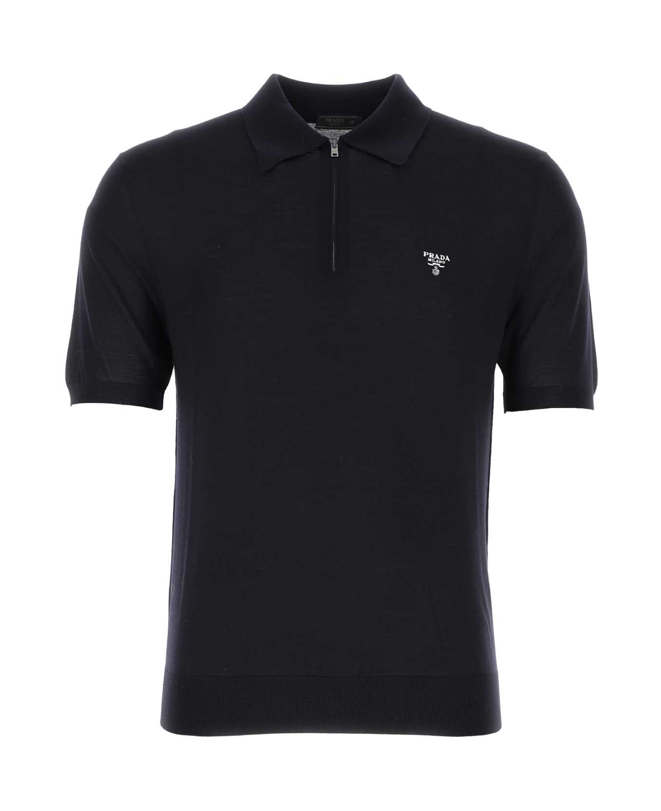 Midnight Blue Wool Polo Shirt - 1