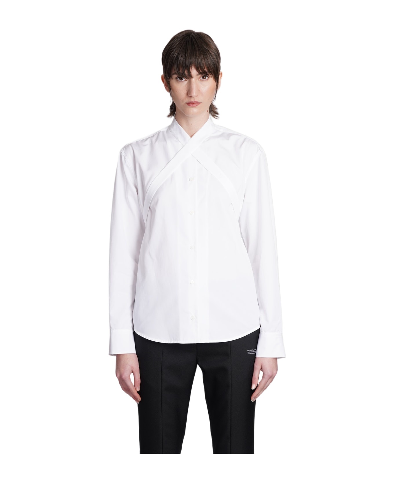 Cross-collar Curved Hem Shirt - 1