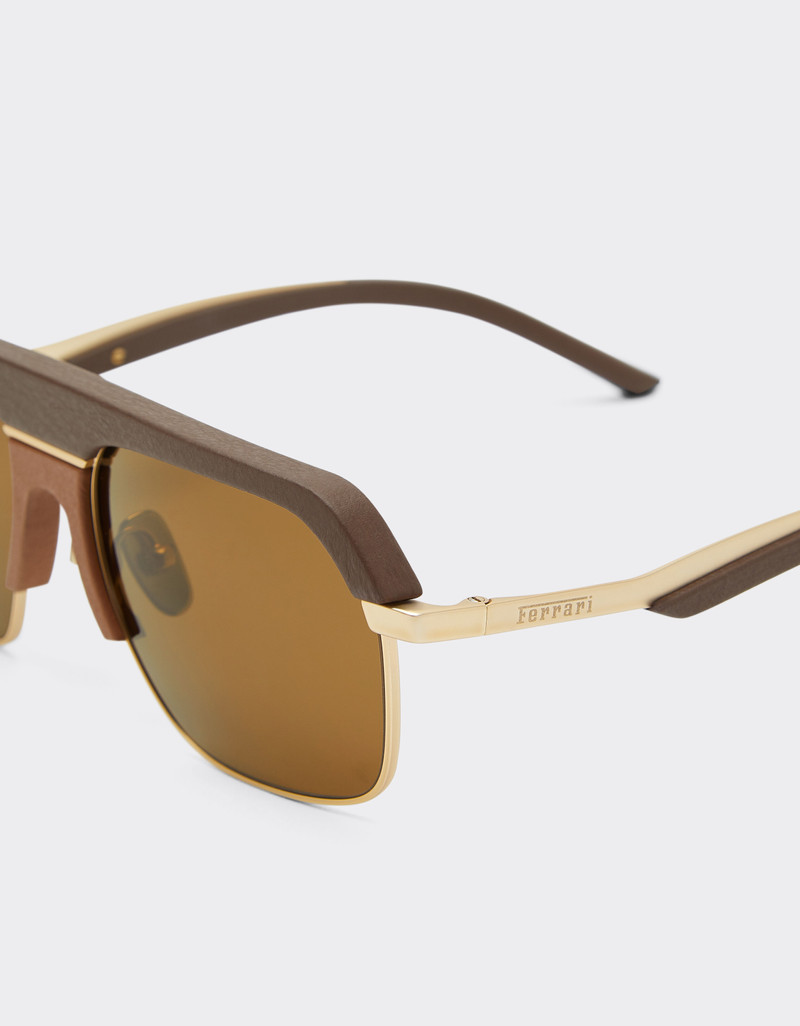 Ferrari sunglasses in matte gold metal with brown polarized lenses 6