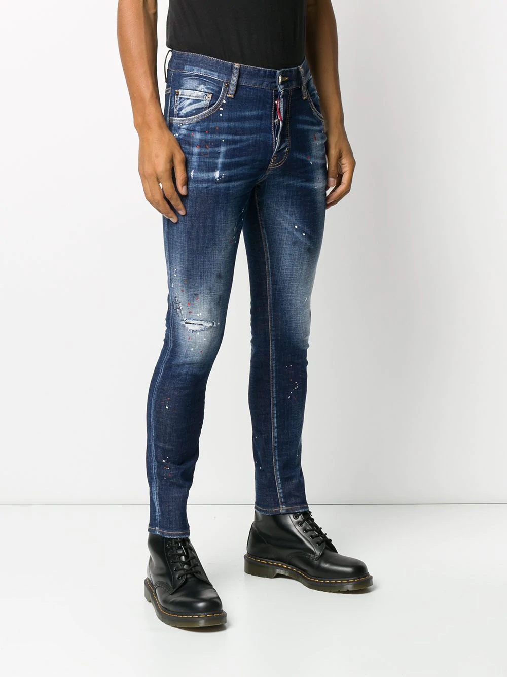 logo patch distressed jeans - 3