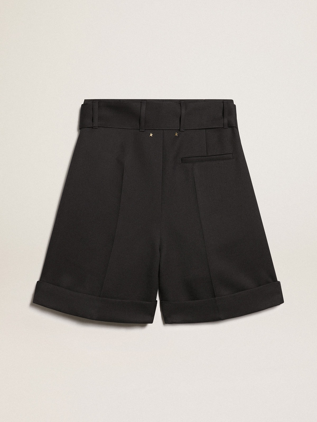 Golden Collection shorts in black wool gabardine with belt at the waist - 5