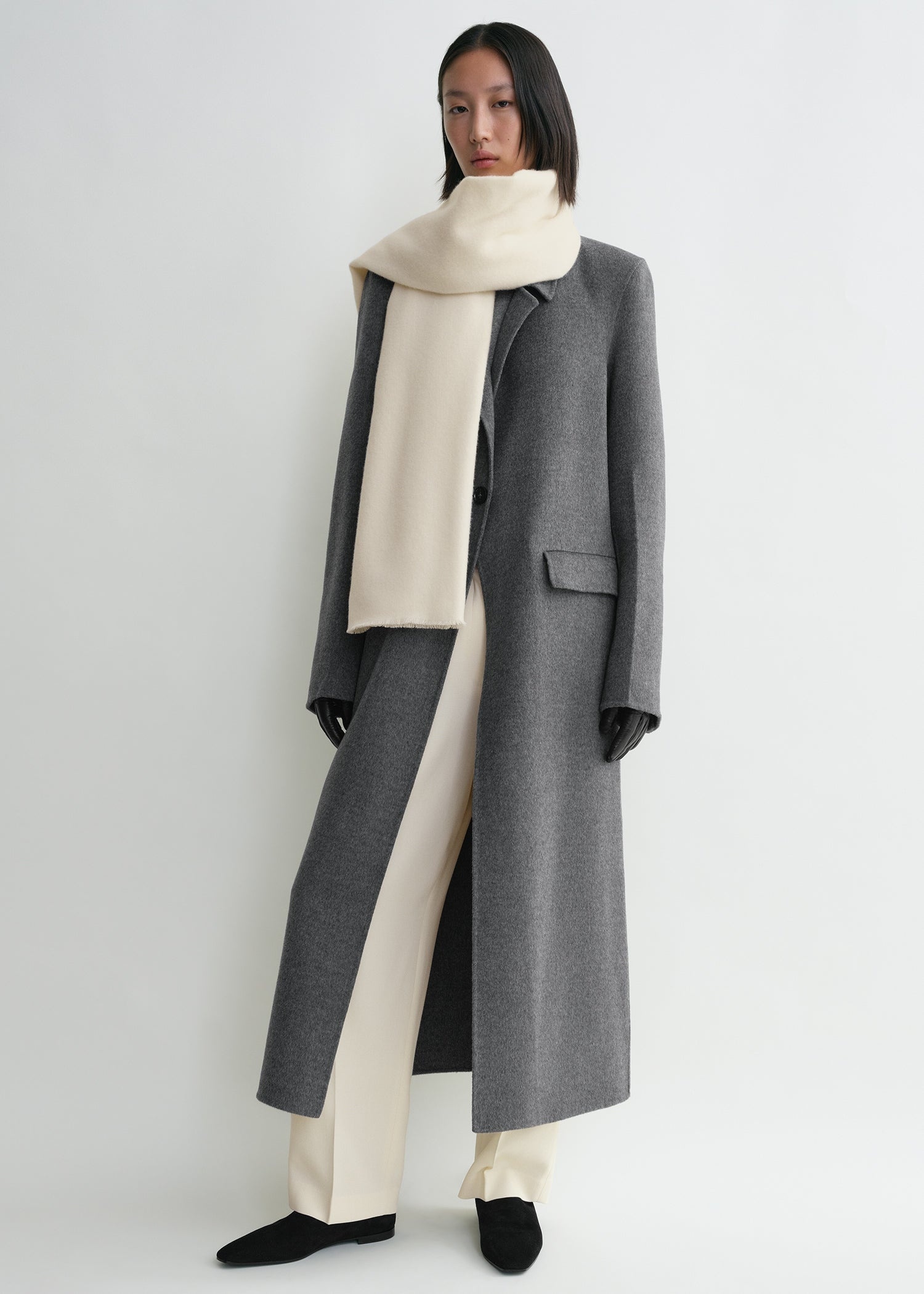 Wide classic wool scarf ivory - 4