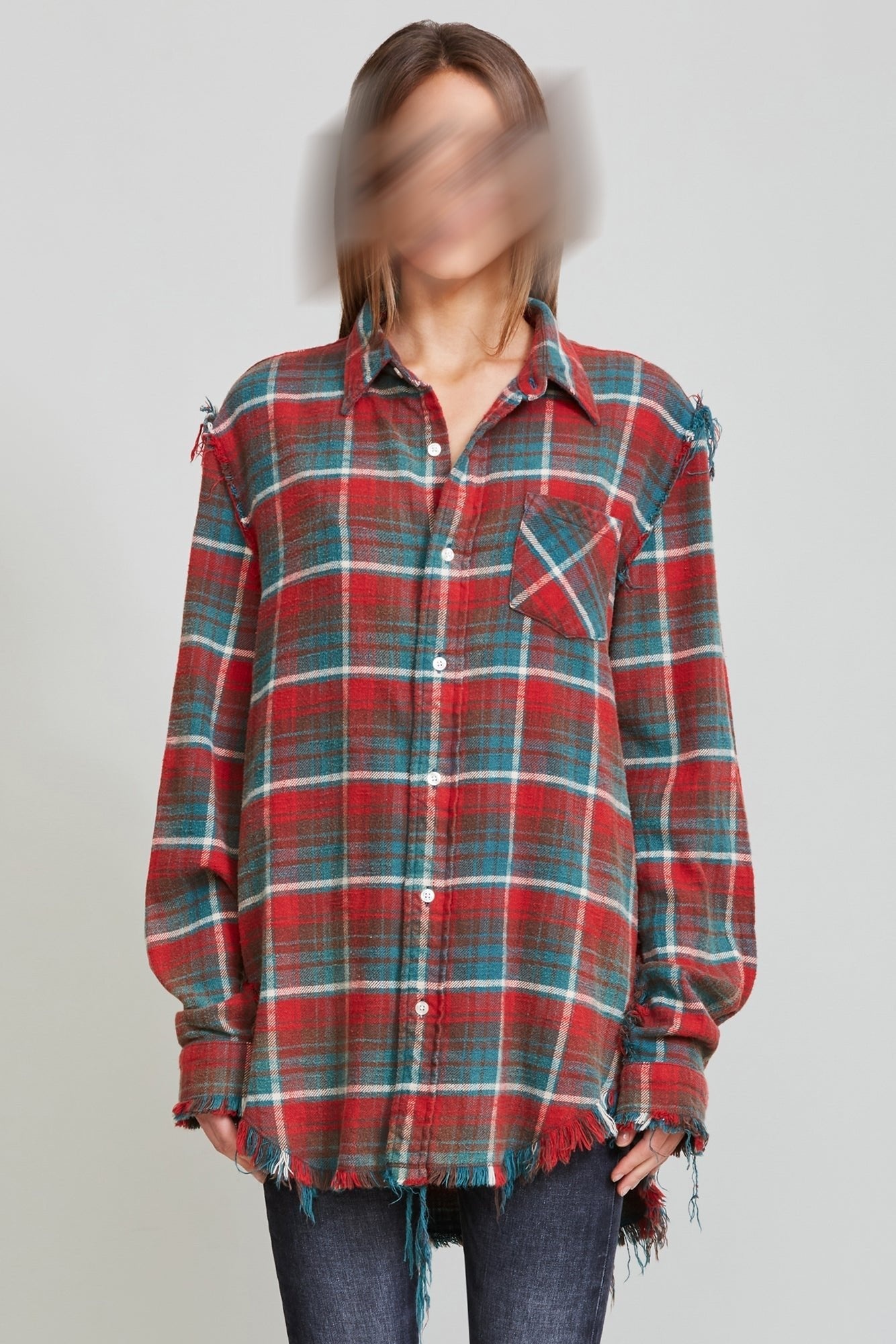 Shredded Seam Shirt - Red and Blue Plaid | R13 Denim Official Site - 2