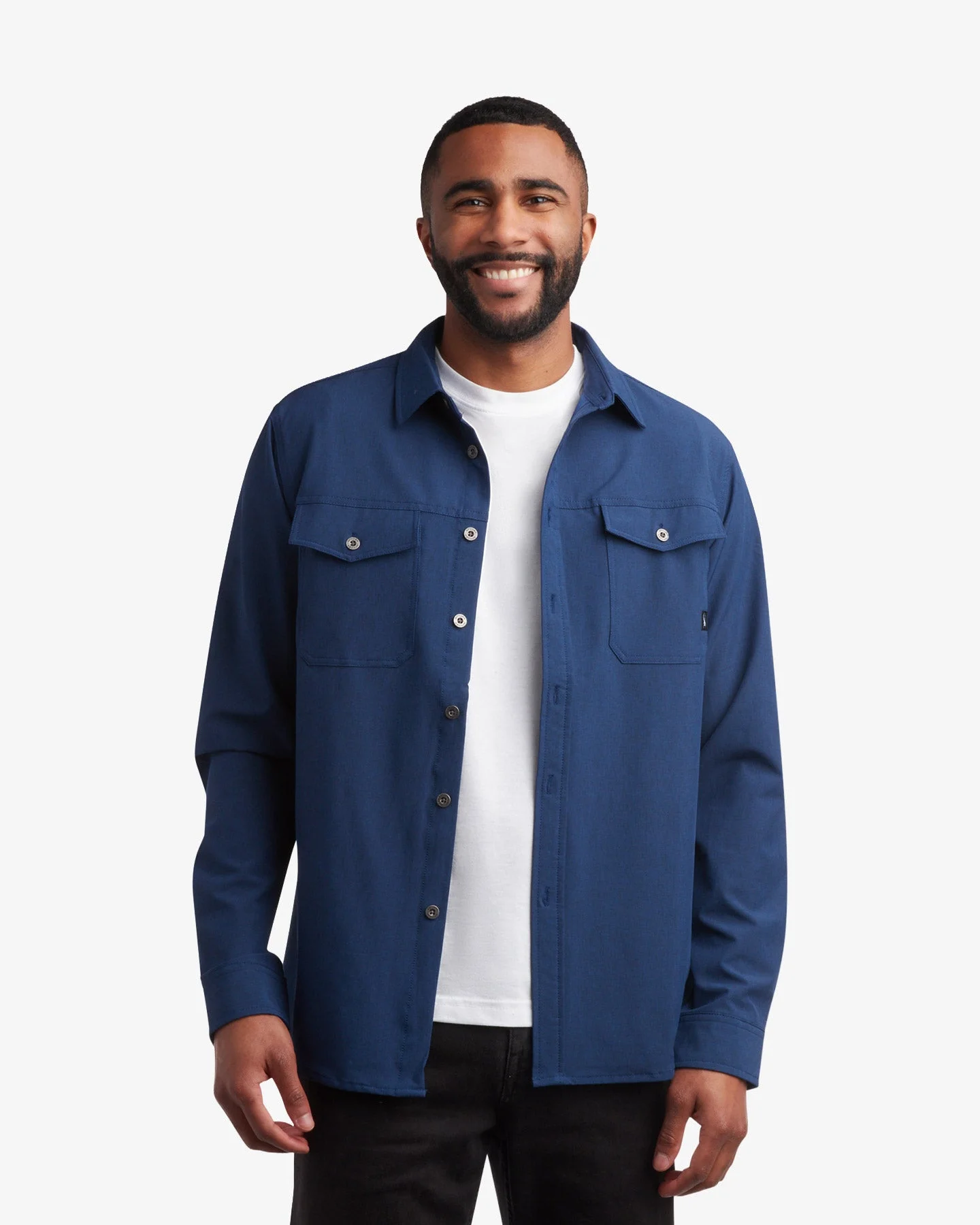 Men's Melange Long Sleeve 2 Pocket Shirt - Estate Blue - 1