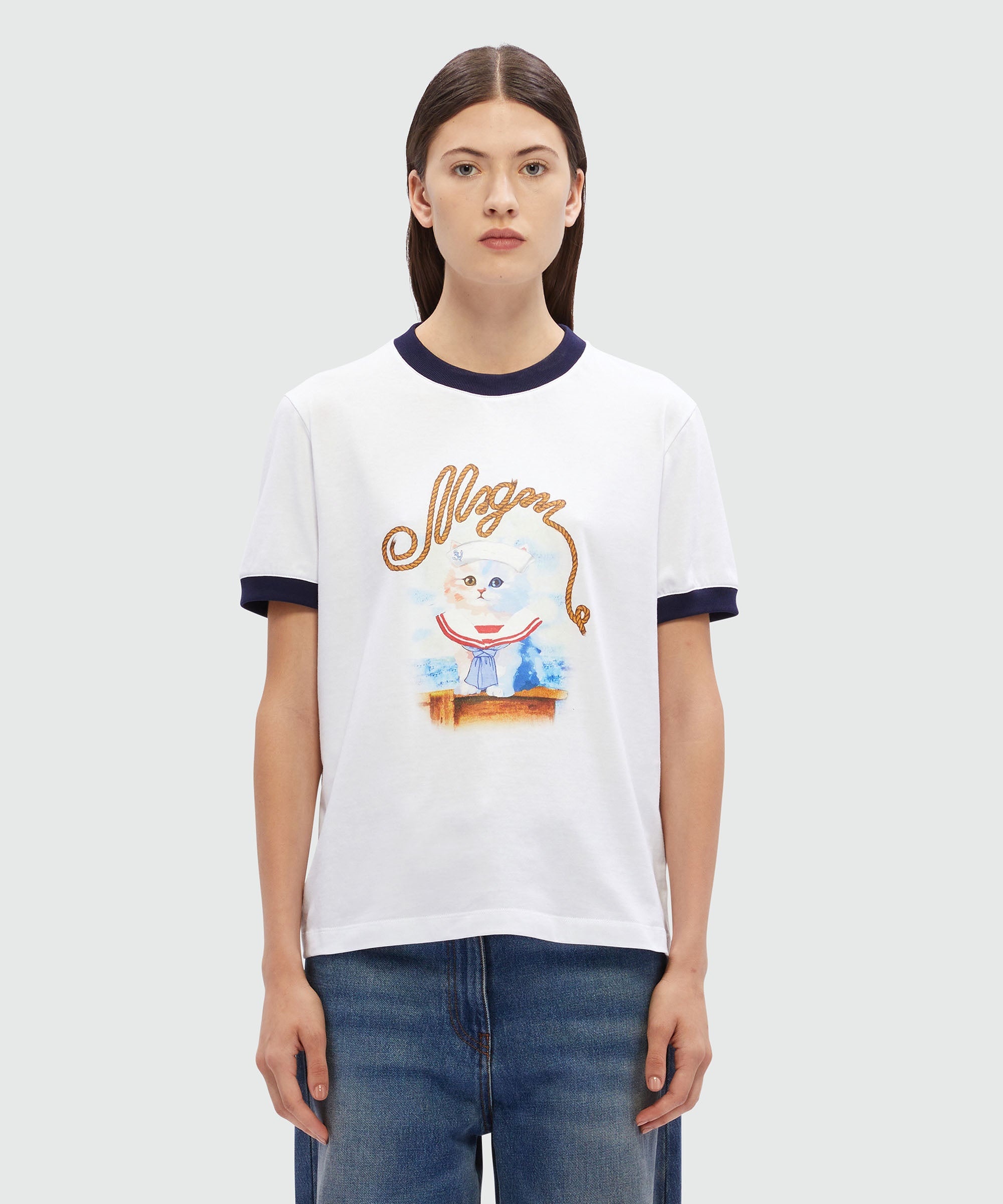 White cotton T-Shirt with MSGM Sailor Kitten print - 2