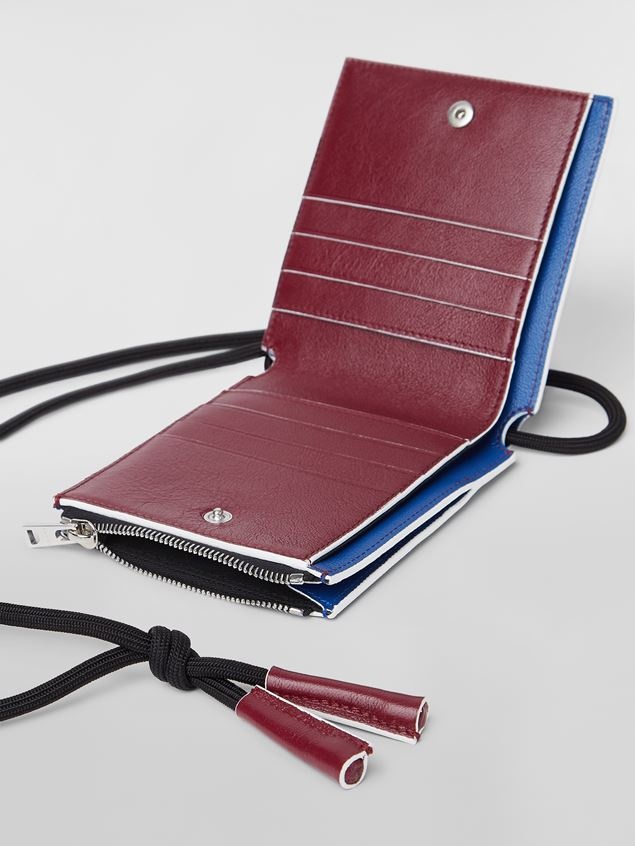 BI-COLOURED BLUE AND BORDEAUX BI-FOLD MUSEO CALFSKIN WALLET - 4
