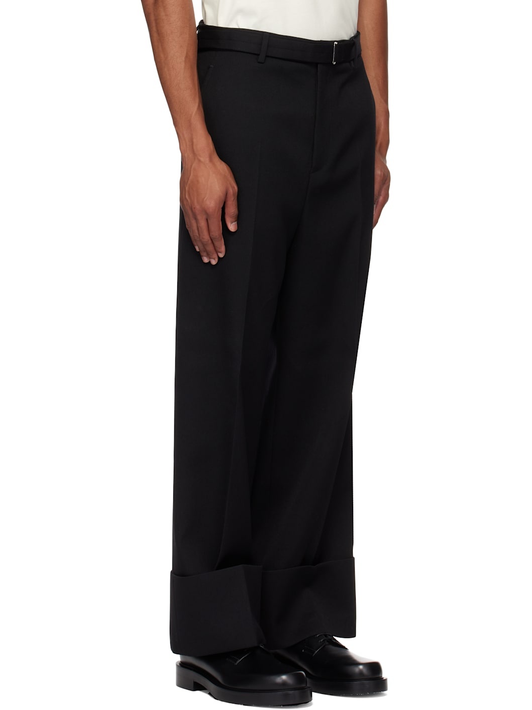 Black Wide-Leg Cuff Trousers - 2