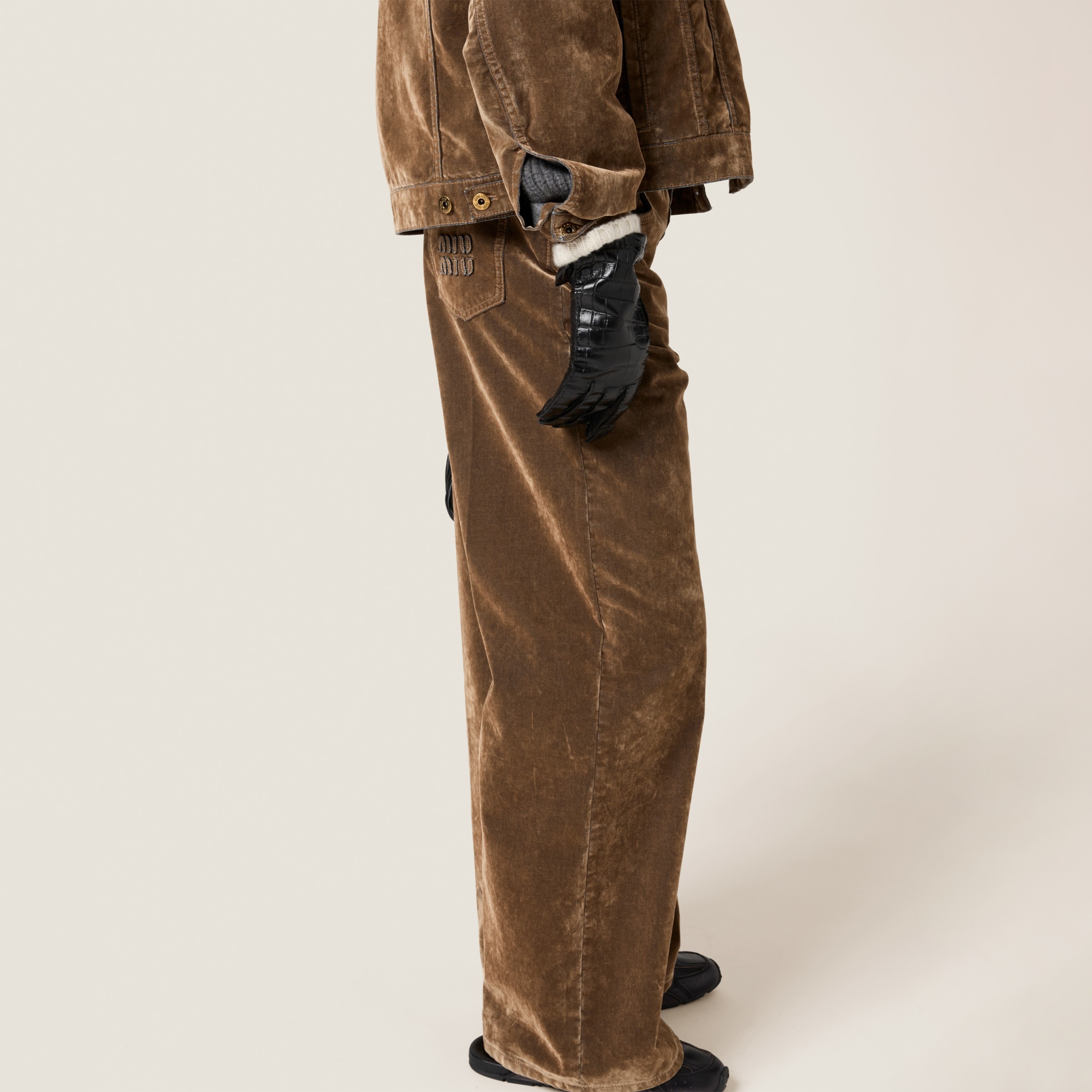 Washed flocked chambray pants - 6