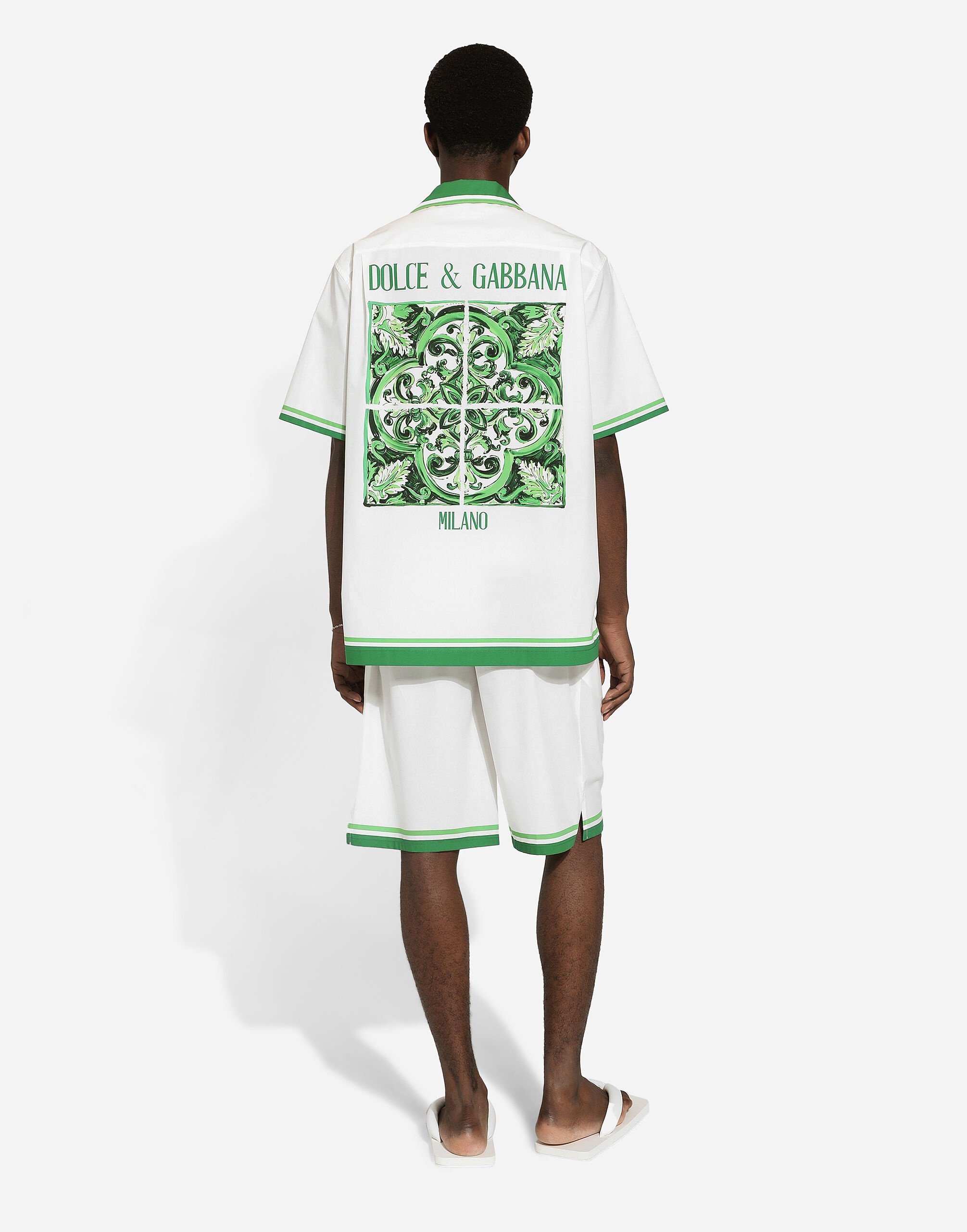 Poplin Hawaiian shirt with majolica print - 3
