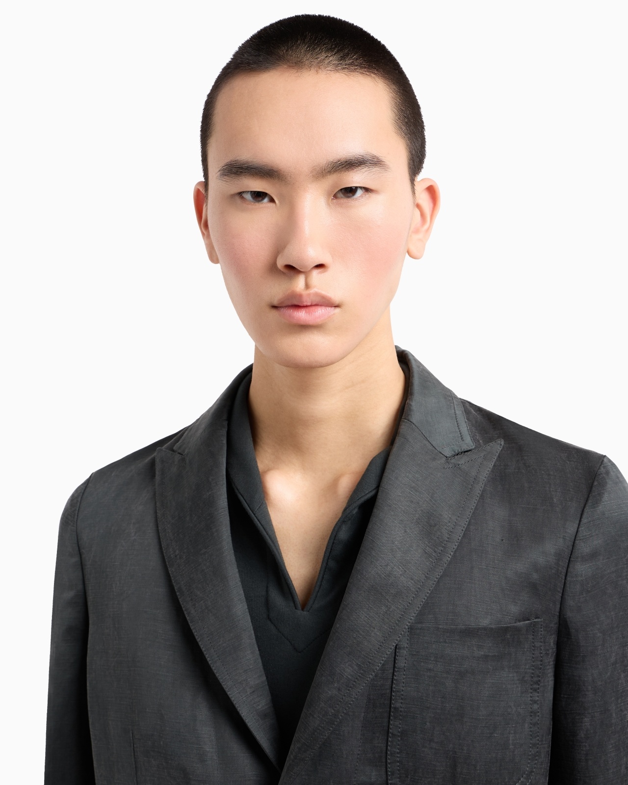 SINGLE-BREASTED JACKET IN WASHED LINEN AND LYOCELL CANVAS - 5