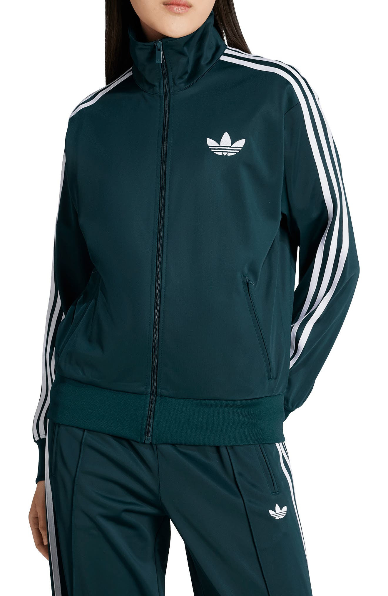 adidas Firebird Recycled Polyester Track Jacket in Aurora Ivy/White at Nordstrom - 1
