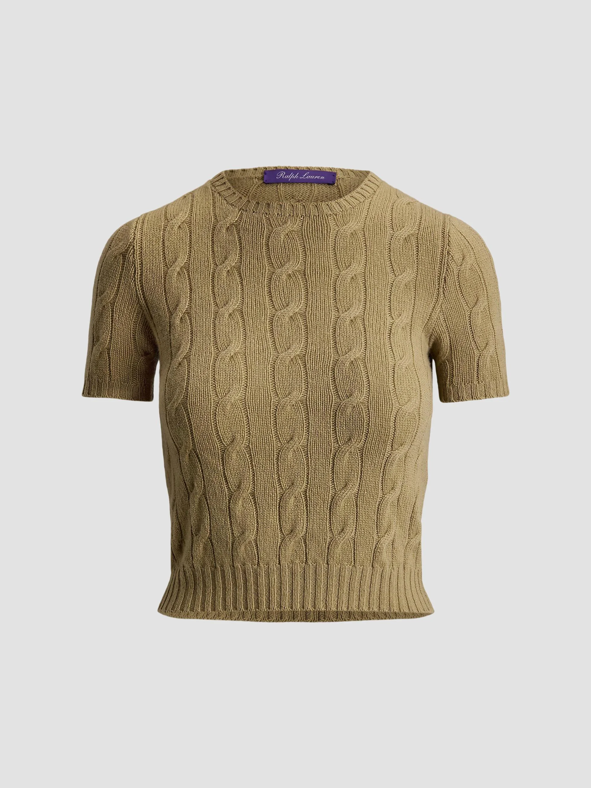 Women's Lofty Cashmere Short-Sleeve Cable-Knit Sweater - Honey - 1