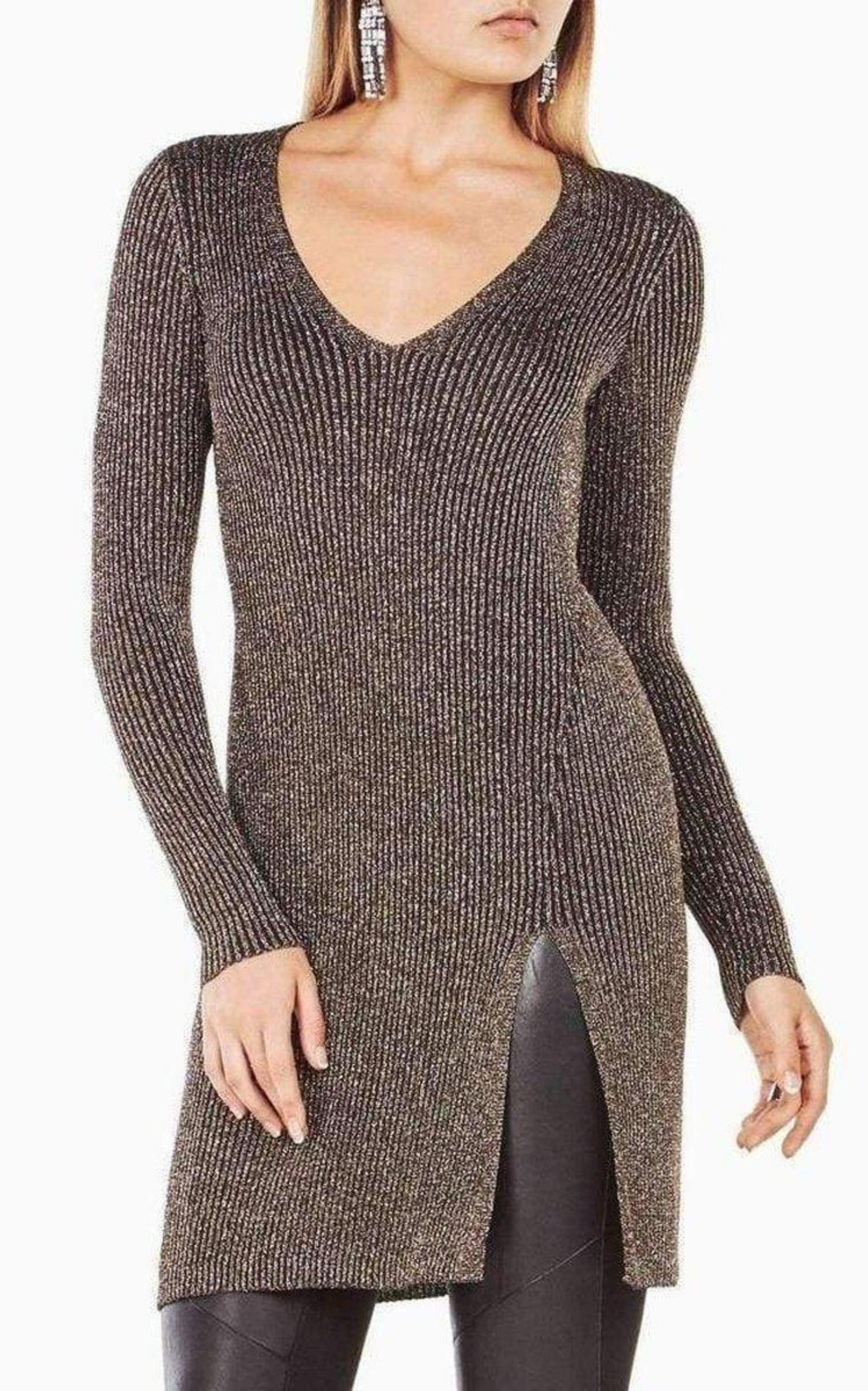 BCBGMAXAZRIA - Macki Metallic V-Neck Tunic Dress - 4