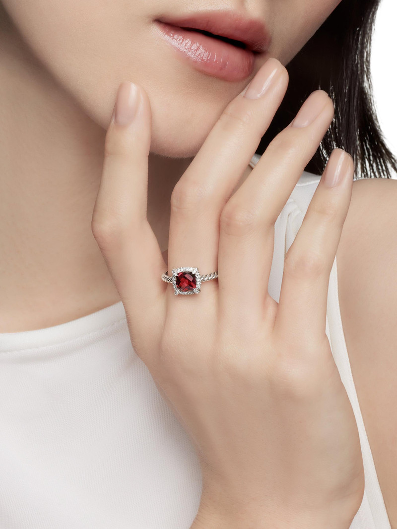 Women's Petite Chatelaine Pavé Bezel Ring with Diamonds - Garnet 8