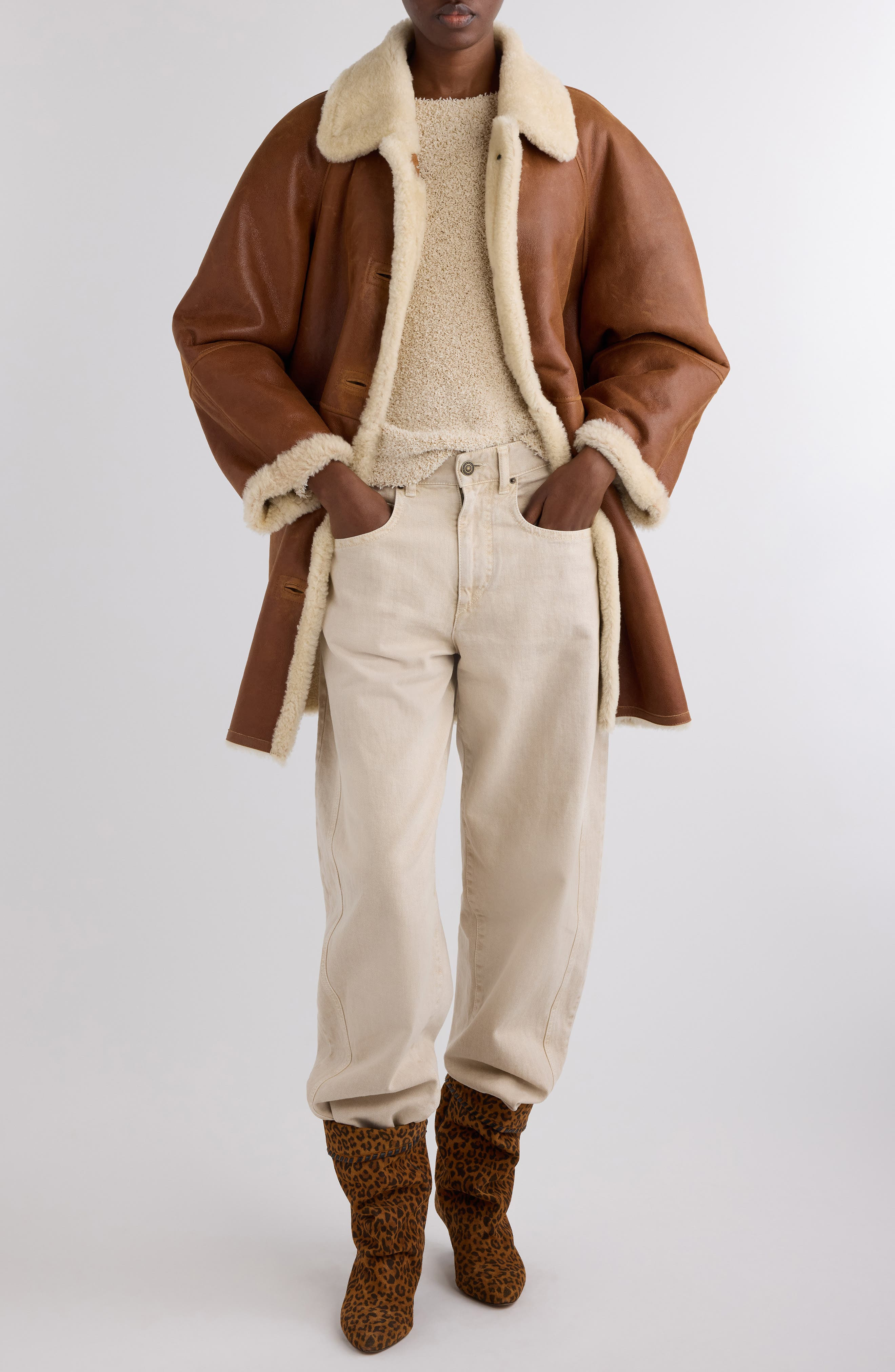 Isabel Marant Berthie Genuine Shearling Coat in Cognac at Nordstrom - 2