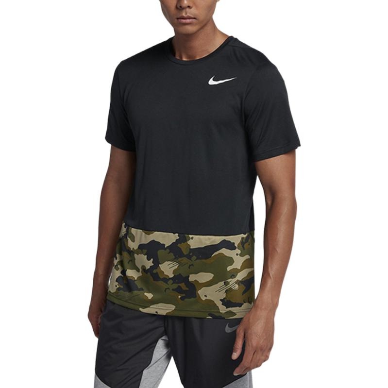 Men's Nike Splicing Camouflage Logo Sports Short Sleeve Black T-Shirt AQ1092-010 - 3