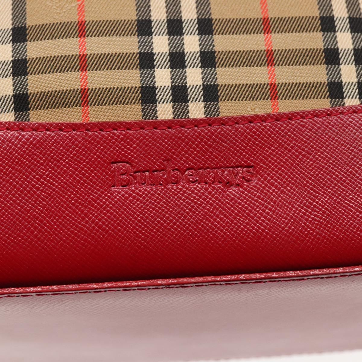 Burberry Nova Check Shoulder Bag Canvas Leather Beige Red Silver - 14