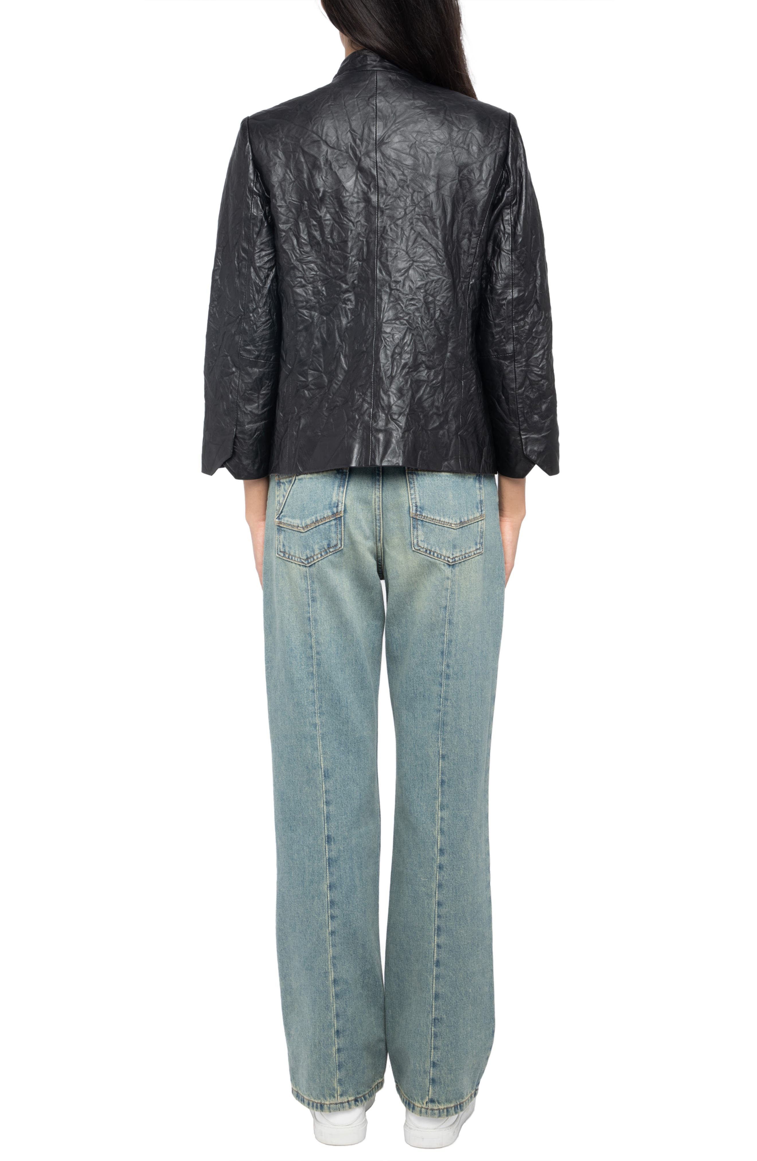 Zadig & Voltaire Veryn Cuir Crinkled Leather Jacket in Black at Nordstrom - 7