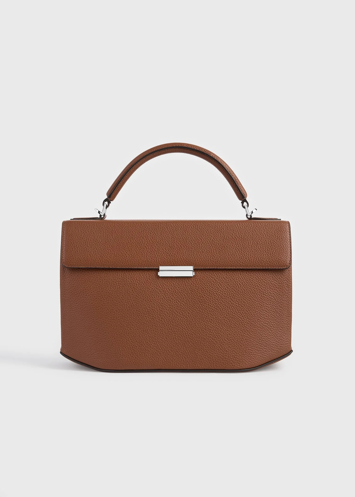 Clip grained-leather top handle sienna - 1