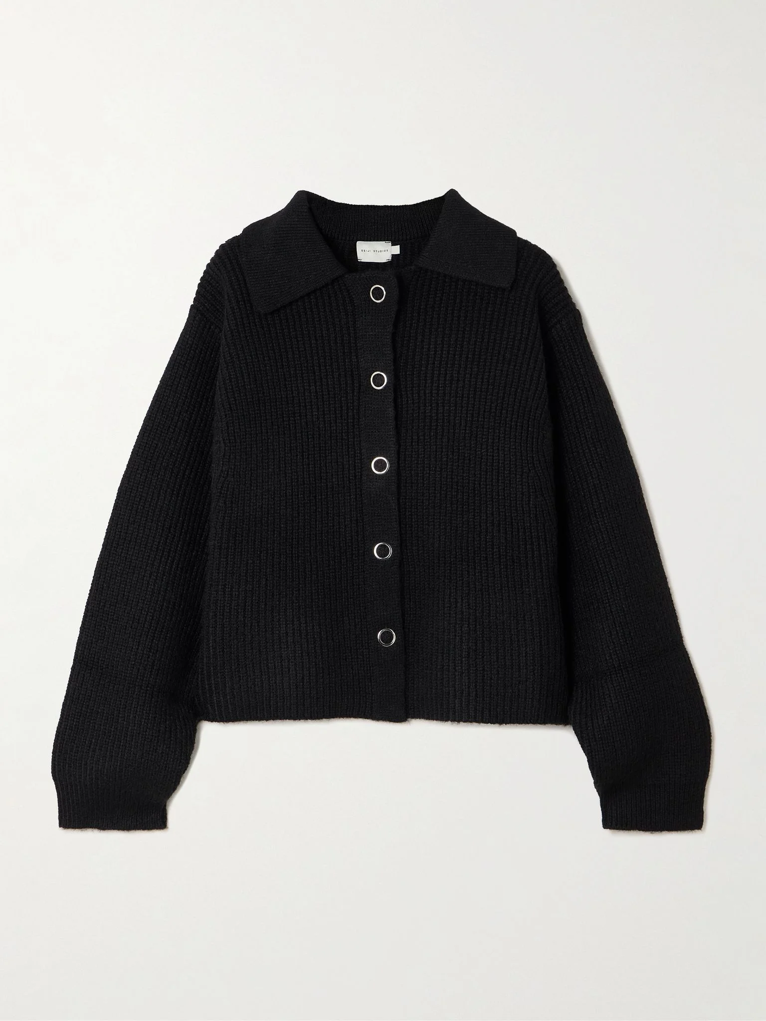 Stud recycled ribbed-knit cardigan Black - 1