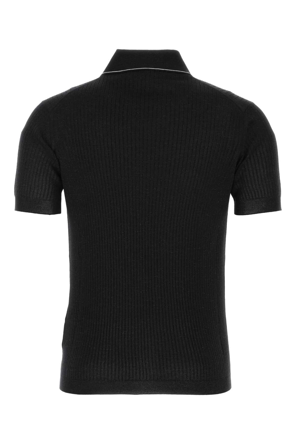 Prada Men Black Wool Blend Polo Shirt - 2