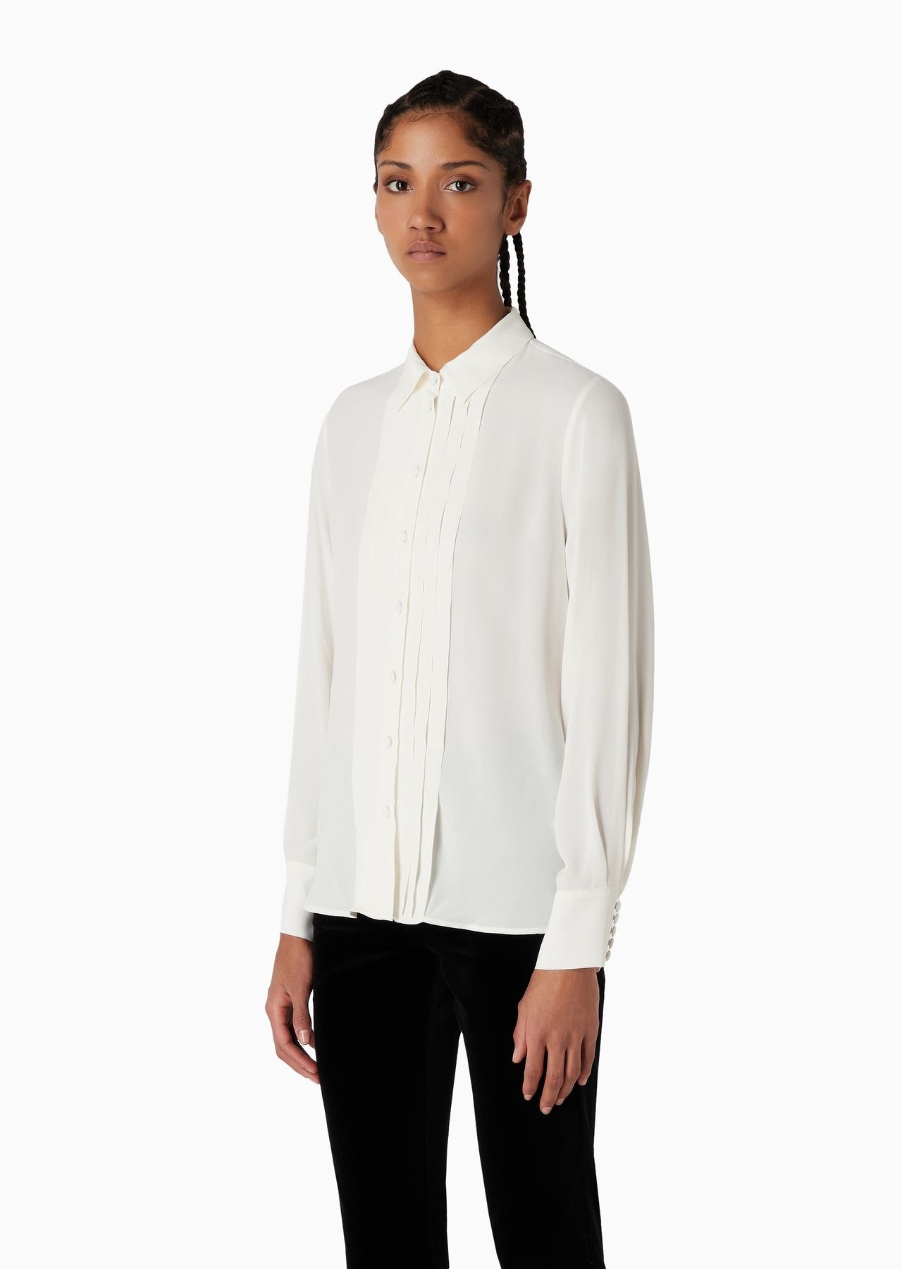 Crêpe shirt with pleats and bow - 2