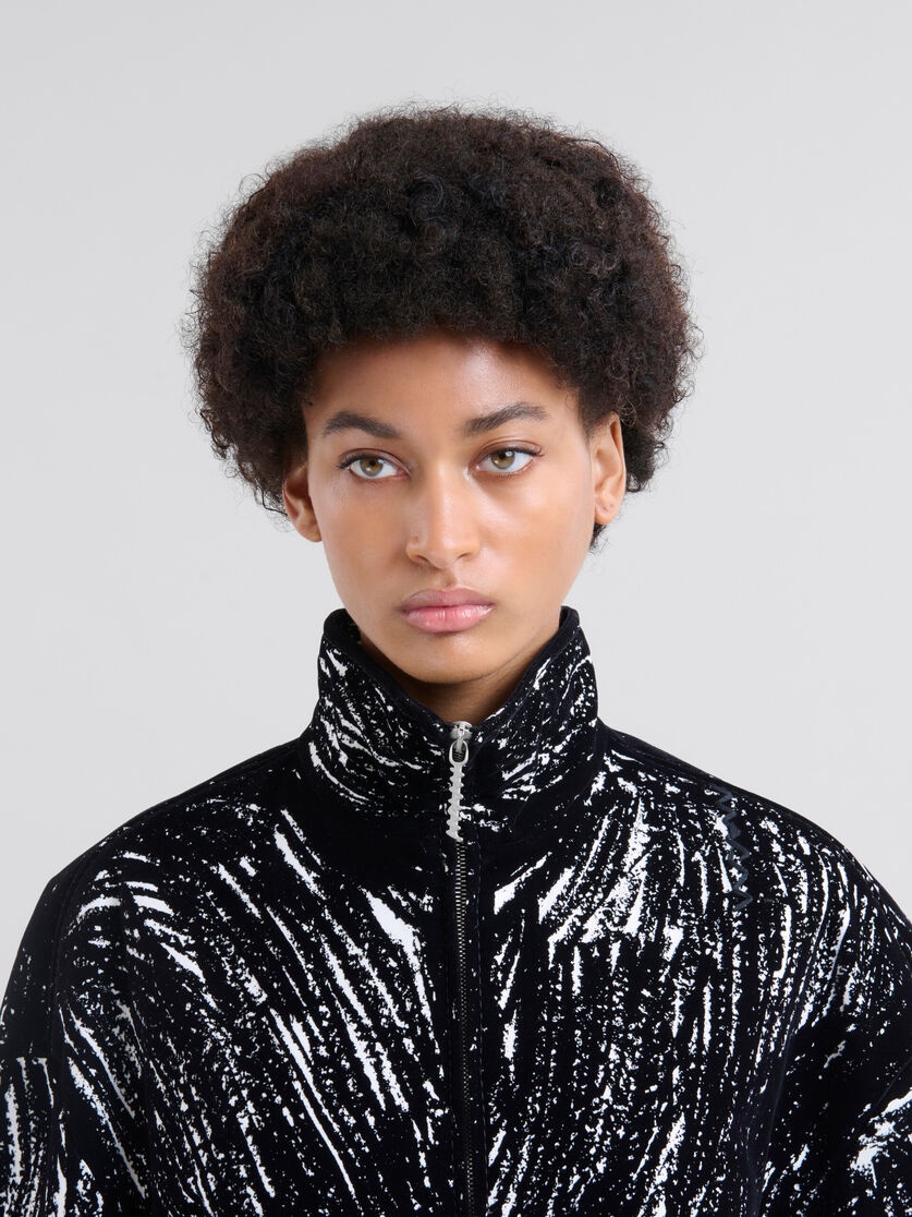 BLACK FLOCKED COTTON PADDED JACKET WITH CRAYON PRINT - 4