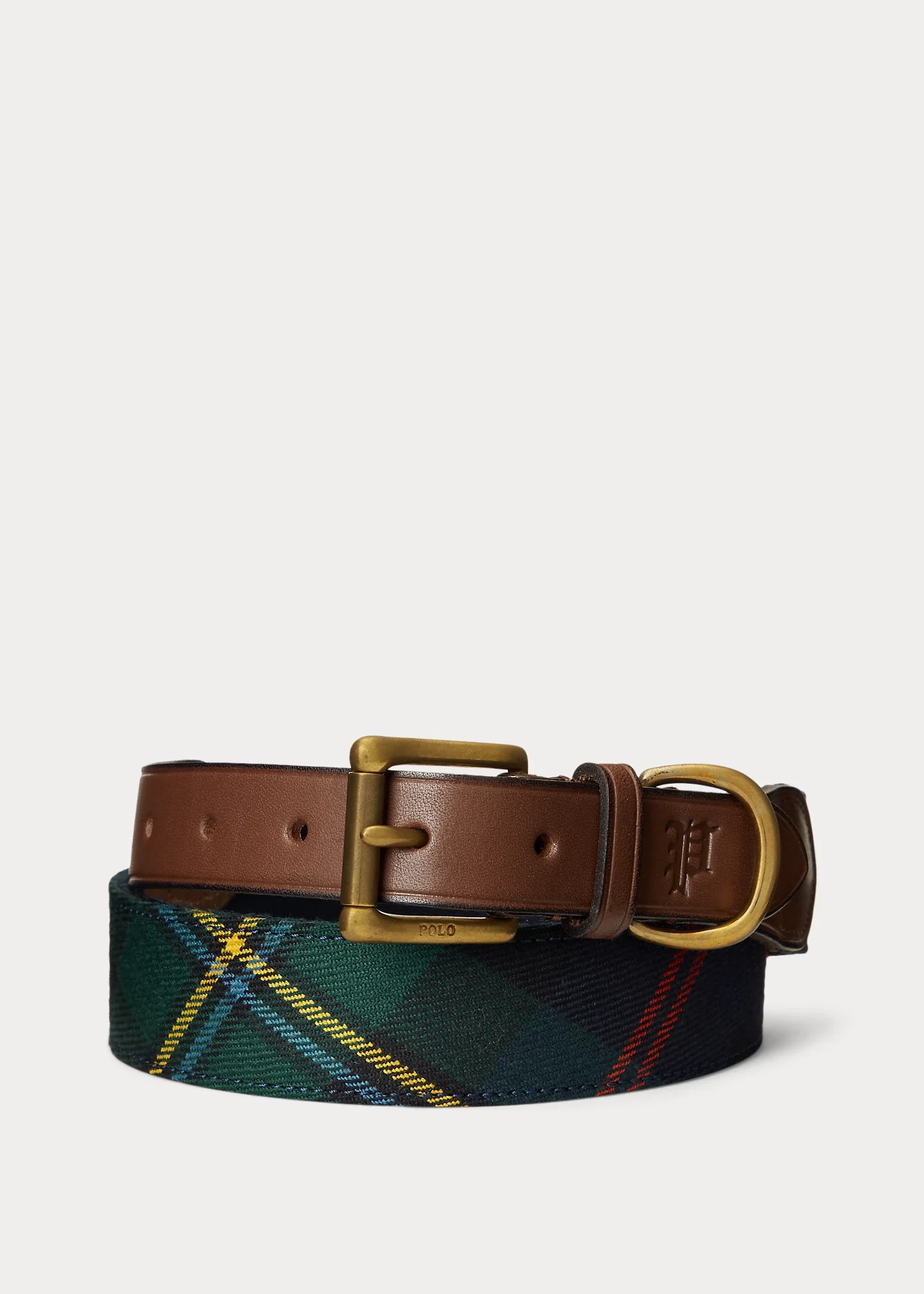 Leather-Trim Plaid Belt - 1