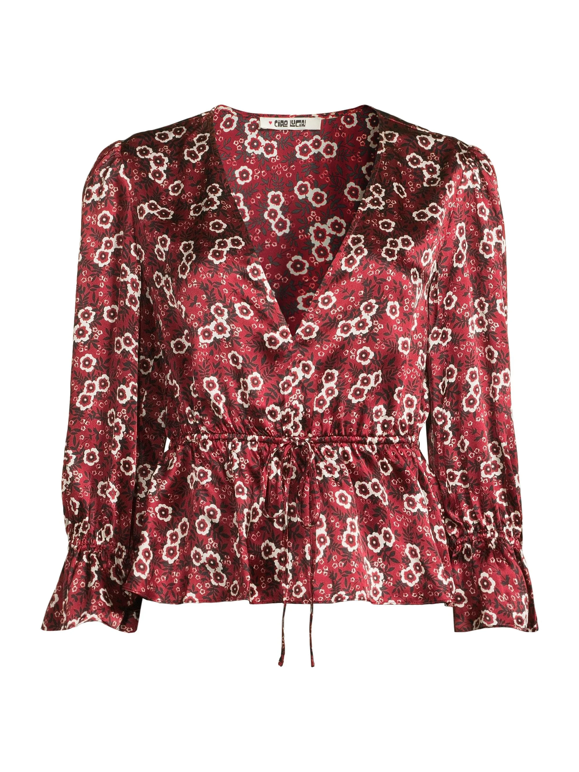Women's Renata Floral Silk Charmeuse Top - Ruby - 1